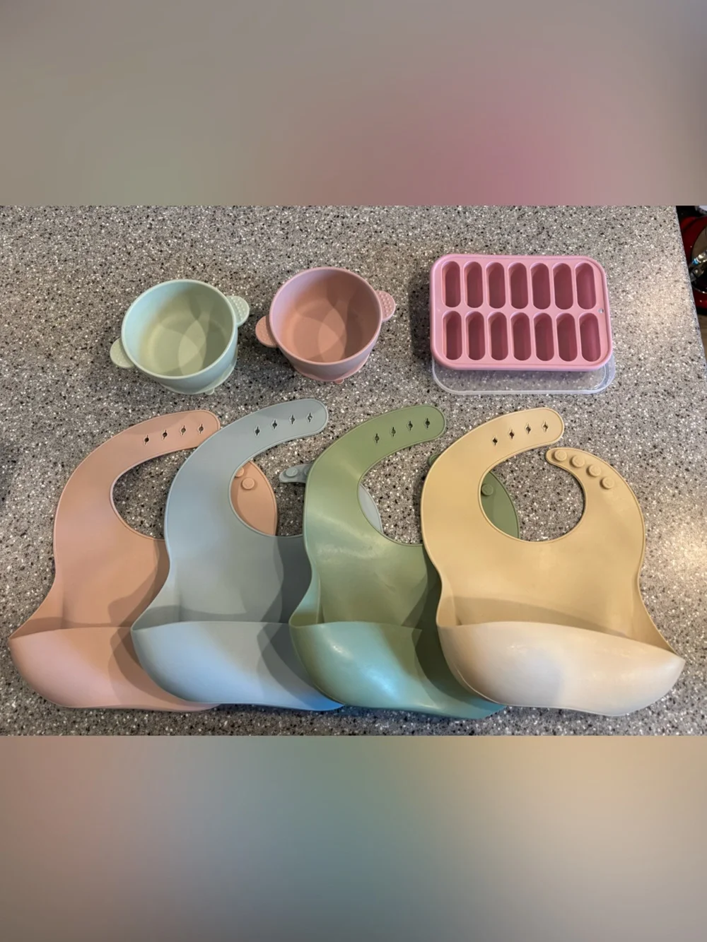 Neutral Pastel Silicone Baby Bibs Set with Feeding Accessories - Multicolor